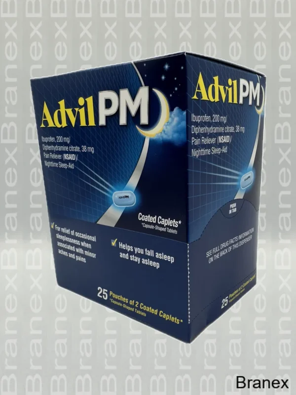 Advil PM Pain Reliever and Sleep Aid, 2-Tablet Pouches, Box of 25